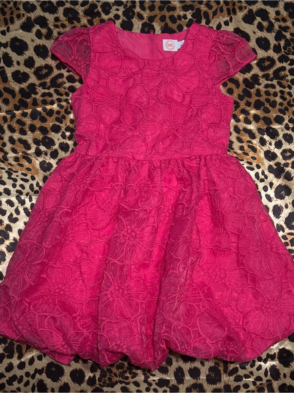 Wonder Nation Girls Pink Floral Embroidered Bubble Hem Party Dress